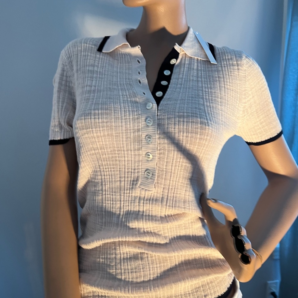 Women's Cream and Black Polo Top